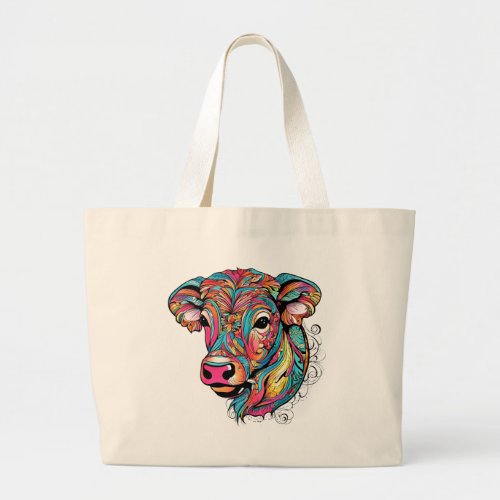 Colorful Happy Baby Cow Large Tote Bag