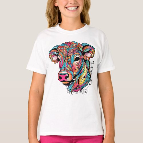  Colorful Happy Baby Cow T_Shirt