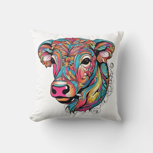  Colorful Happy Baby Cow Throw Pillow