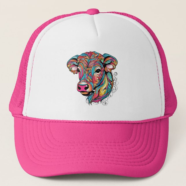  Colorful Happy Baby Cow Trucker Hat (Front)