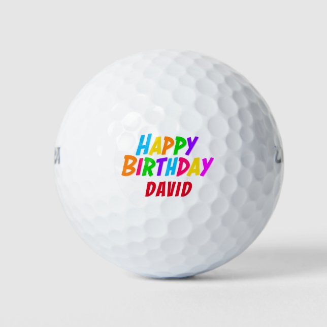 Colorful Happy Birthday Add Golfer Name Golf Balls (Front)