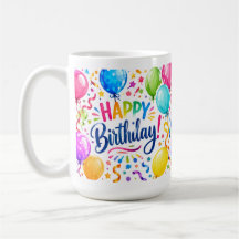 Colorful Happy Birthday Balloons & Confetti Mug