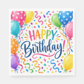 Colorful Happy Birthday Balloons & Confetti Party  Napkins