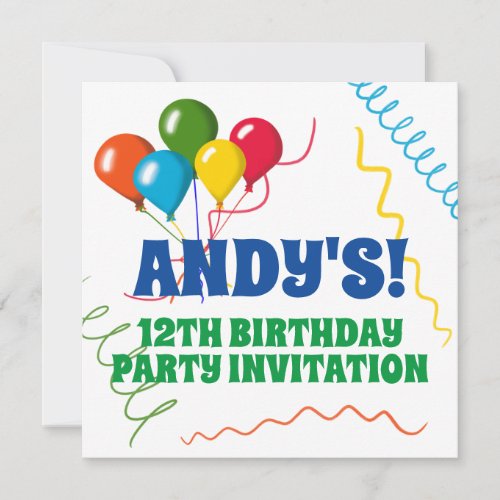 Colorful Happy Birthday Balloons Party Invitation