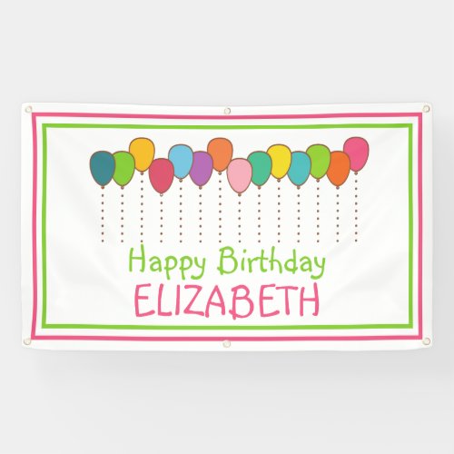 Colorful Happy Birthday Balloons Personalized Banner