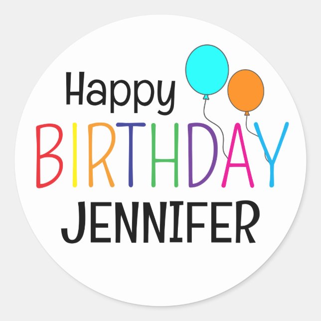 Colorful Happy Birthday Balloons Personalized  Classic Round Sticker (Front)