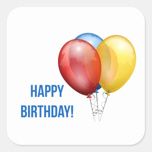 Colorful Happy Birthday Balloons Square Sticker