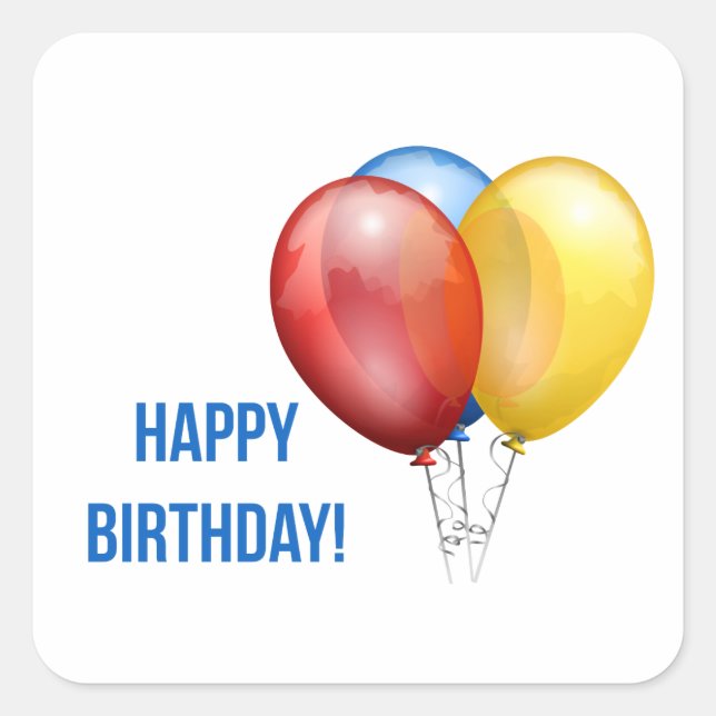 Colorful Happy Birthday Balloons Square Sticker (Front)