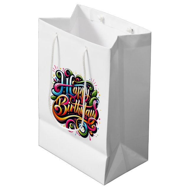 Colorful Happy Birthday Blast  Medium Gift Bag (Front Angled)