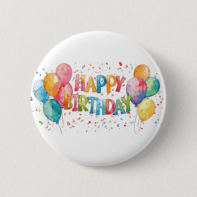 Colorful Happy Birthday Button (Front)