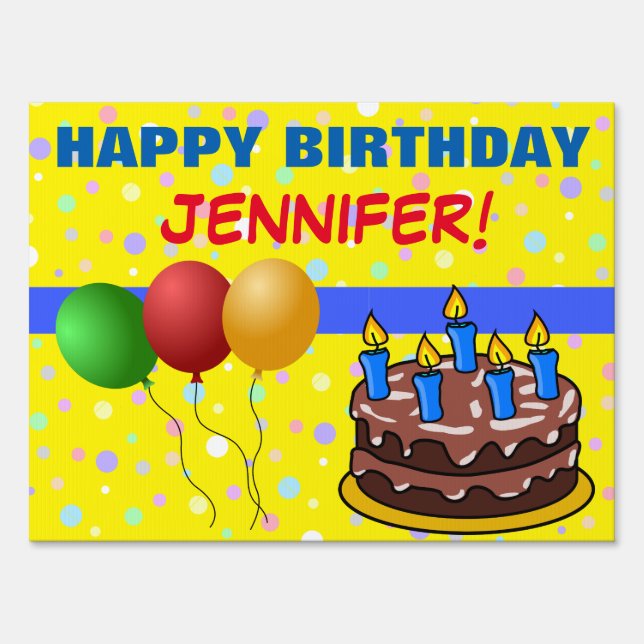 Colorful Happy Birthday Cake Balloons Custom Name Yard Sign (Back)