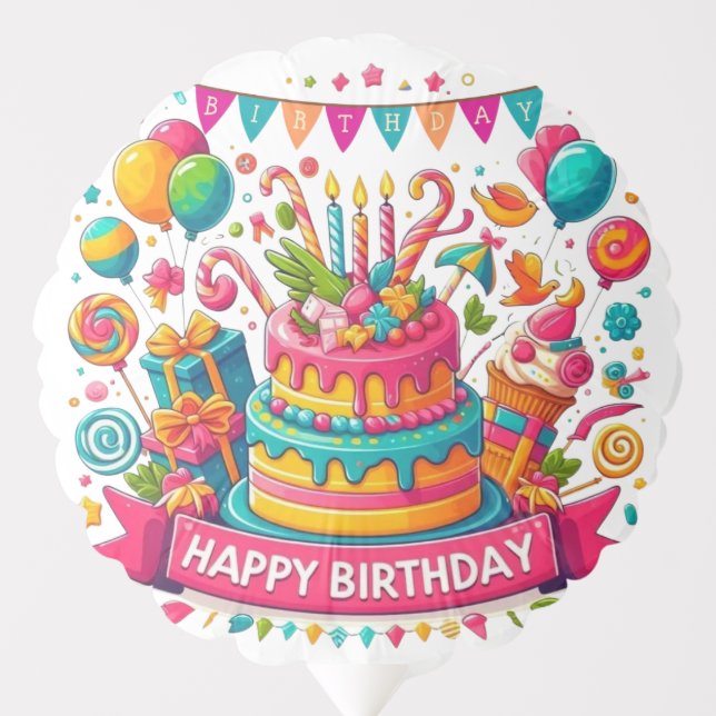 Colorful Happy Birthday Cake Celebration Balloon (Front)