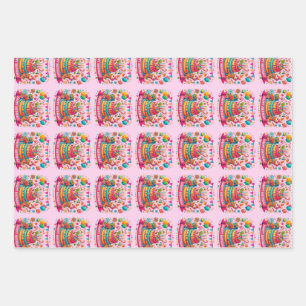 Colorful Happy Birthday Cake Celebration Wrapping Paper Sheets