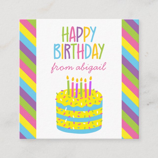 Colorful Happy Birthday Cake Gift Enclosure Cards (Front)
