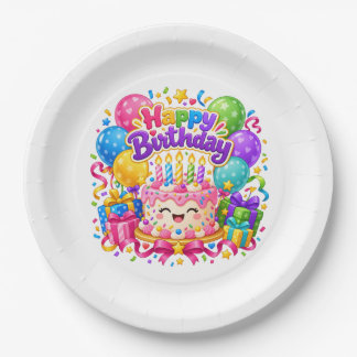 Colorful Happy Birthday Cake Kids Party Paper Plat Plates