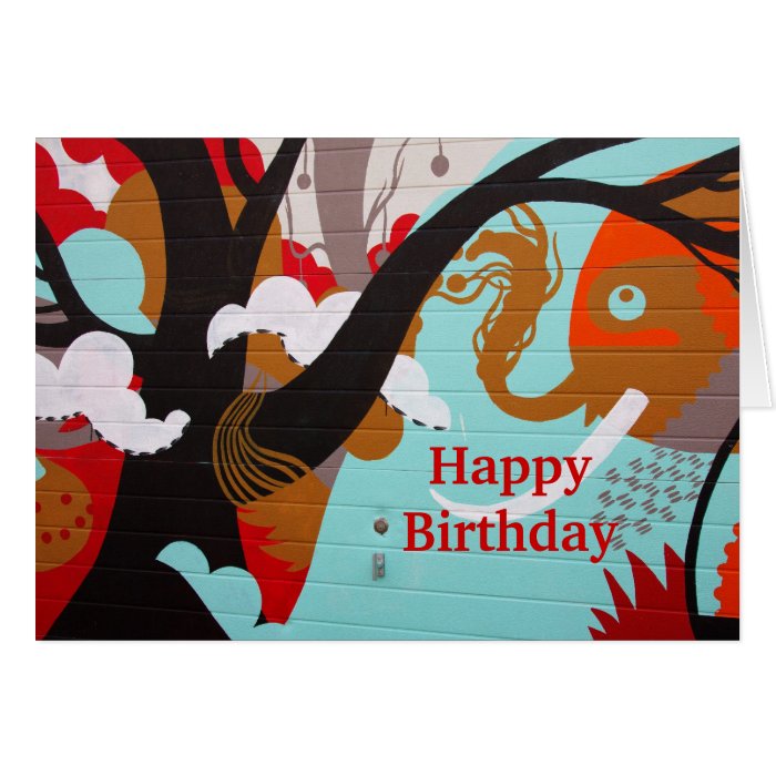 Colorful Happy Birthday Card Elephant Graffiti