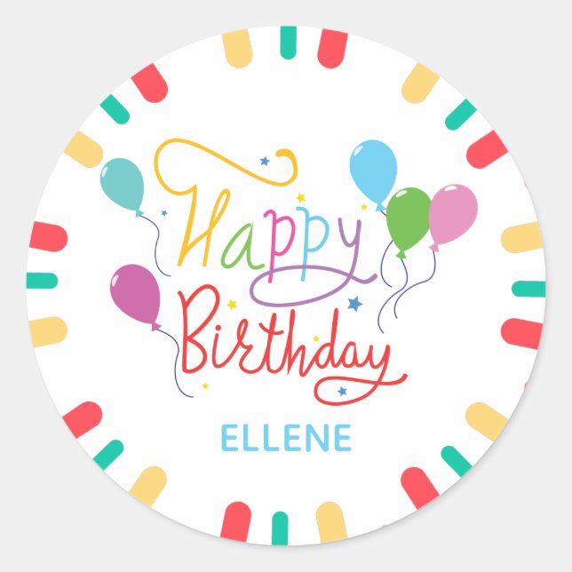 Colorful Happy Birthday Classic Round sticker (Front)