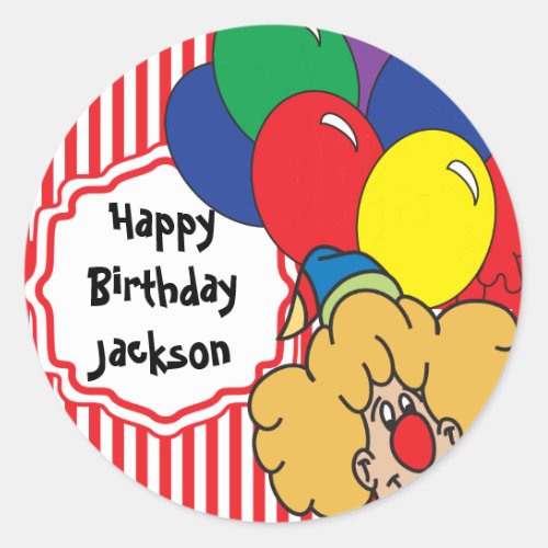 Colorful Happy Birthday Clown Classic Round Sticker