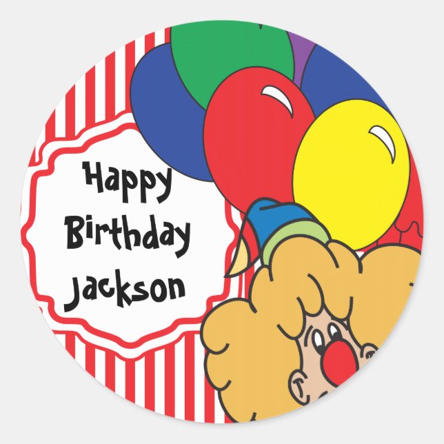 Colorful Happy Birthday Clown Classic Round Sticker (Front)