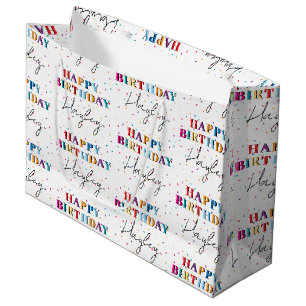 Colorful Happy Birthday Custom Name Confetti Large Gift Bag