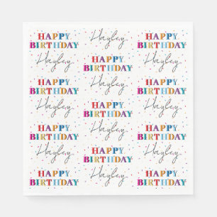 Colorful Happy Birthday Custom Name Confetti Napkins