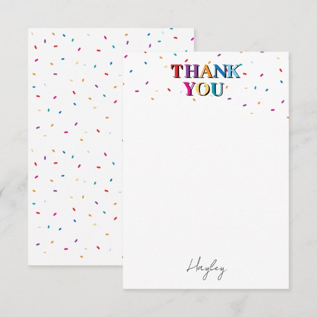 Colorful Happy Birthday Custom Name Confetti Thank You Card (Front/Back)