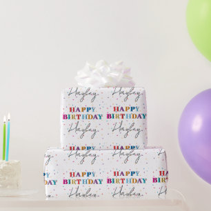 Colorful Happy Birthday Custom Name Confetti Wrapping Paper