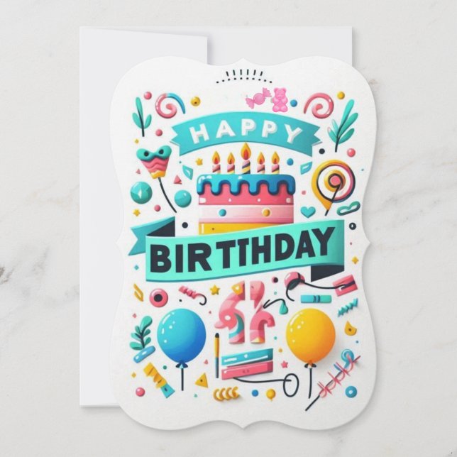 Colorful Happy Birthday Festive Balloons & Gifts (Front)
