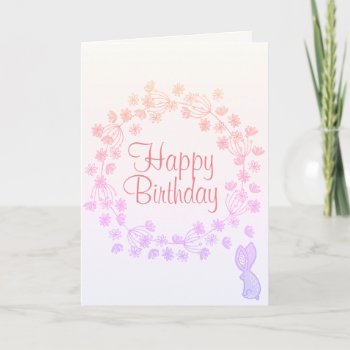 Colorful Happy Birthday Floral Wreath Bunny Card by VBleshka at Zazzle