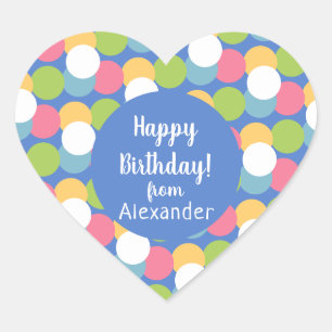 Colorful Happy Birthday from Name Blue Heart Sticker