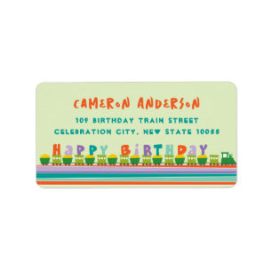 Colorful Happy Birthday Green Train Kid's Address Label