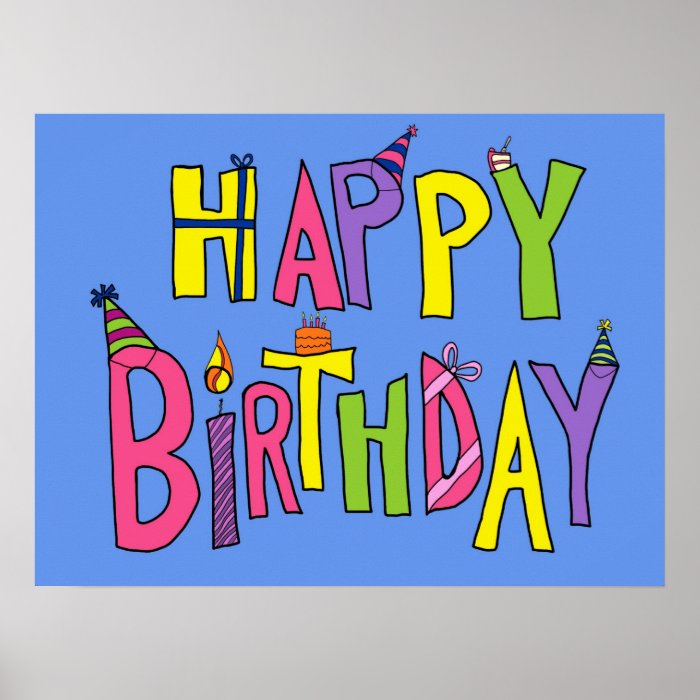 Colorful Happy Birthday Illustration Poster