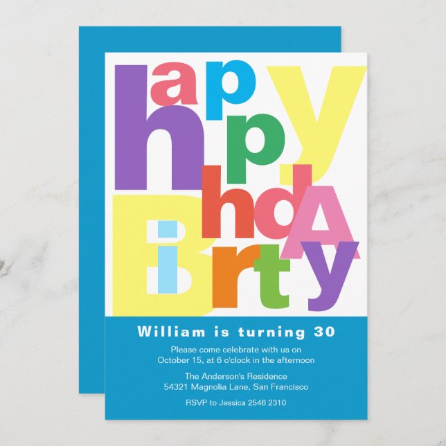 Colorful Happy Birthday Invitation (Front/Back)