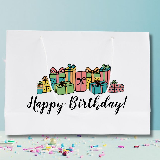 Colorful Happy Birthday Large Gift Bag (Fun Cute Modern Colorful Happy Birthday Large Gift Bag)