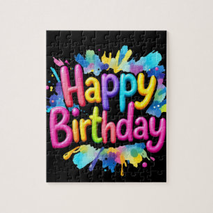Colorful "Happy Birthday" Paint Splatter Jigsaw Puzzle