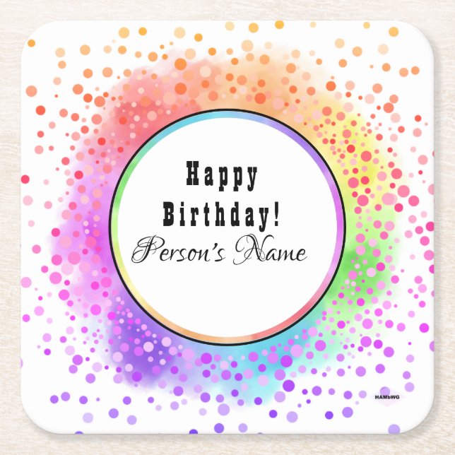 Colorful Happy Birthday Paper Coaster- HAMbyWG  Square Paper Coaster (Front)
