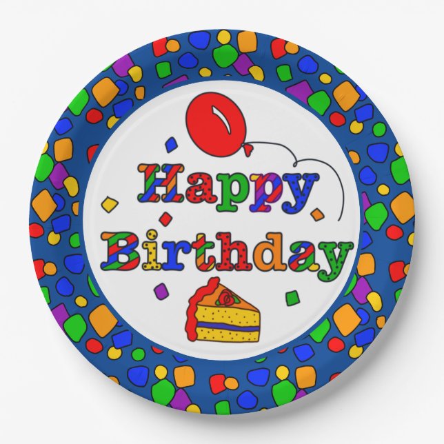 Colorful Happy Birthday  Paper Plates (Front)