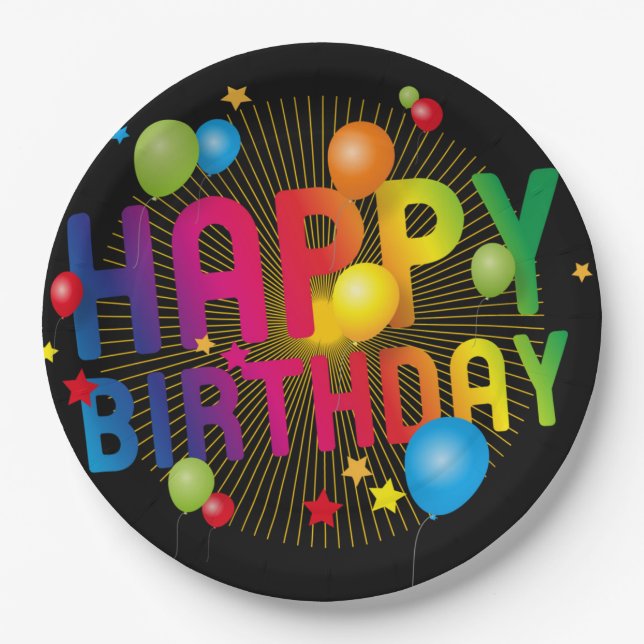 Colorful Happy Birthday  Paper Plates (Front)