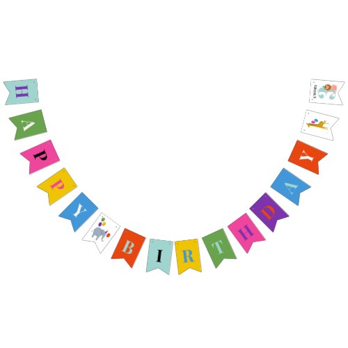 Colorful Happy Birthday Party Animals Bunting Flags