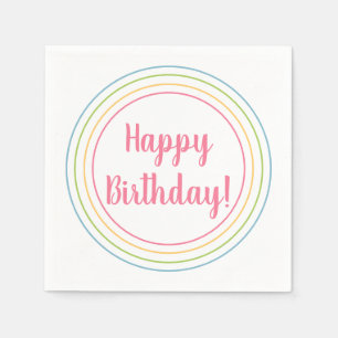 Colorful Happy Birthday Pastel Pink Typography Napkins