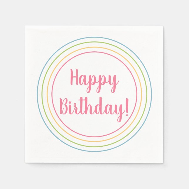 Colorful Happy Birthday Pastel Pink Typography Napkins (Front)