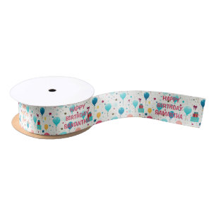 Colorful Happy Birthday Pattern Satin Ribbon