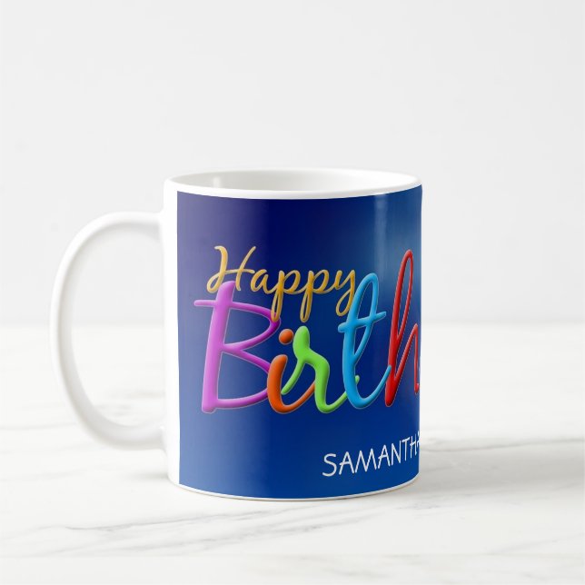 Colorful Happy Birthday Personalized Coffee Mug (Left)