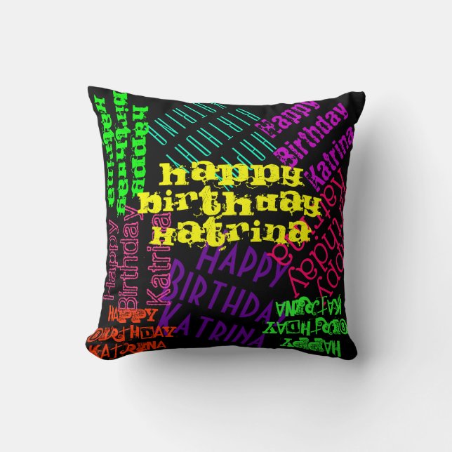Colorful Happy Birthday Pillow Personalized (Front)