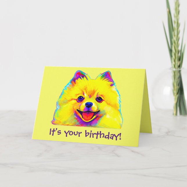 Colorful Happy Birthday Pomeranian Card (Front)