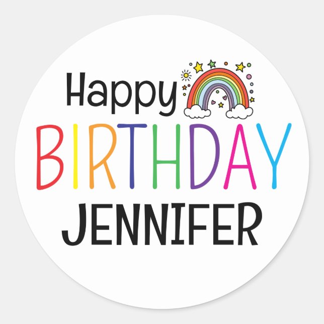 Colorful Happy Birthday Rainbow Personalized  Classic Round Sticker (Front)