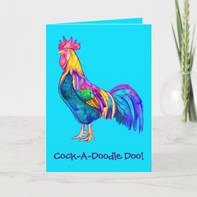 Colorful Happy Birthday Rooster Card (Front)