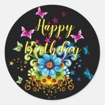 70 x Personalised Butterfly Happy Birthday Party Bag Stickers Celebration  216 