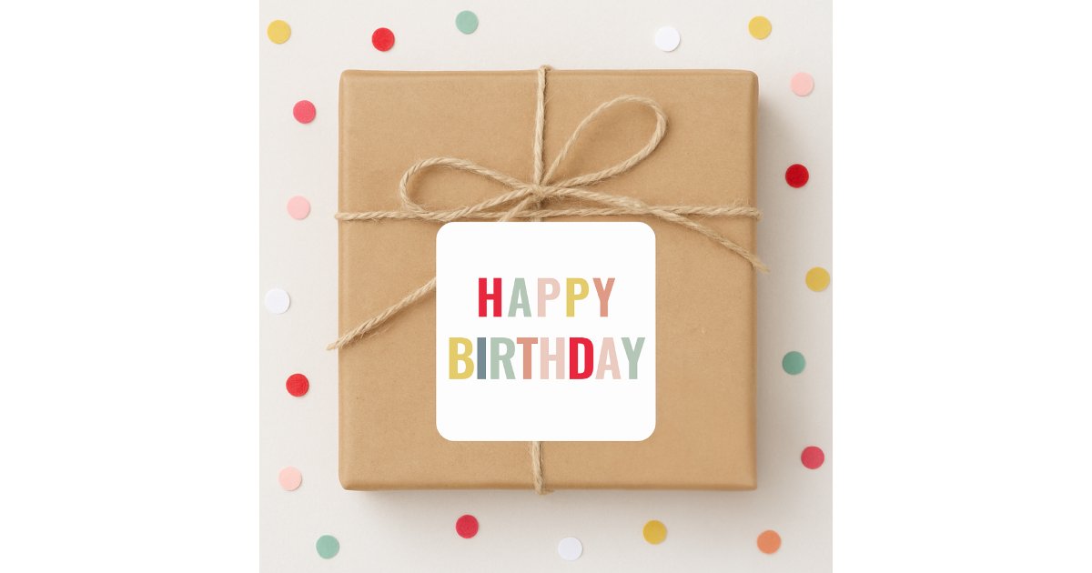 Colorful Happy Birthday Square Sticker | Zazzle