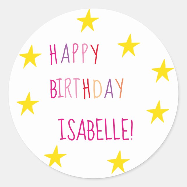 Colorful Happy Birthday Sticker with Stars (Front)